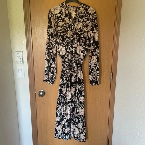 Sezane Lauretta Dress Flower Fond Noir - Size 42 - Picture 4 of 7